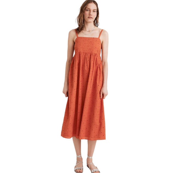 Madewell Dresses & Skirts - NWT Madewell Eyelet Summertime Cami Midi Dress Rusted Clay Orange Large Petite